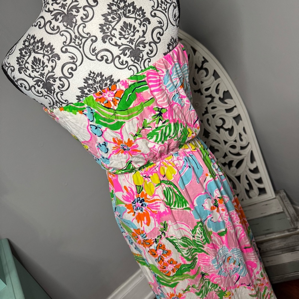 Lilly Pulitzer x Target Nosey Posey Tropical Floral Strapless Maxi Dress Boho - Picture 9 of 13
